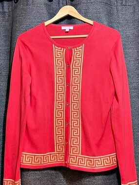 Lilly Pulitzer Greek Key Trim Cardigan in Pink & Gold Size Medium